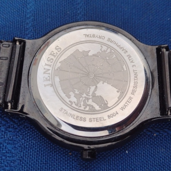 Jenises Black Mesh Strap Watch Sapphire Crystal NWOT - Picture 2 of 2
